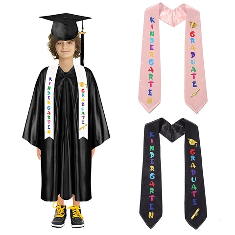 Banda de Graduación de Jardín de Infancia Estampado Colorido Estola de Satén para Niños Fiesta de Graduación Accesorios de Disfraz