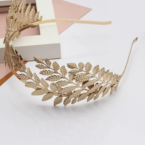 Fascia per Capelli a Corona con Foglie di Metallo Barocco Vintage Dea Oro Argento Oro Rosa Tocado da Sposa per Matrimonio Festa