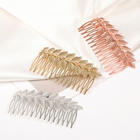 Baroque Style Leaf Shape Metal Hair Comb For Women Wedding Birthday Party Elegant Gold Silver Rose Gold Hair Accessories