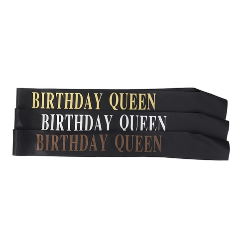 Satin Birthday Queen Sash Black Gold Hot Stamping Birthday Girl Party Accessory For Women Birthday Celebration Decoration