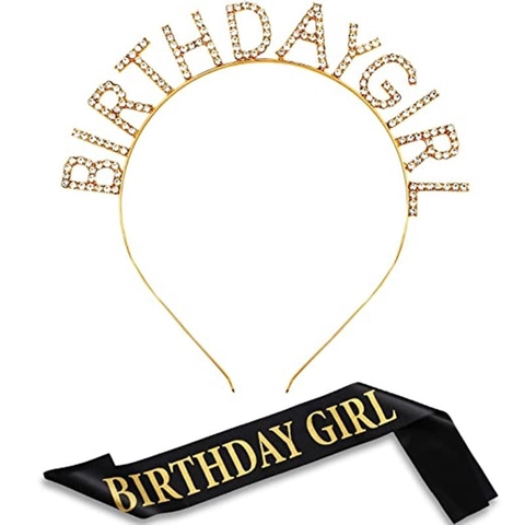 Ensemble Écharpe Birthday Girl Queen Et Serre-tête En Alliage Strass Pour Décorations De Fête D'Anniversaire Femme Or Or Rose