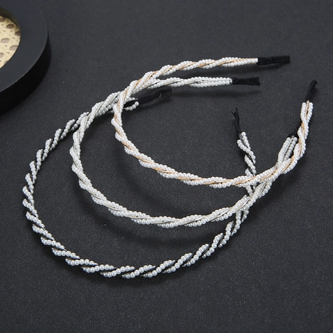 Elegantes Mode Imitationsperle Gewebtes Metall Haarreif Für Damen Retro Handgewickelt Haarreif Hochzeit Party Styling Haarschmuck