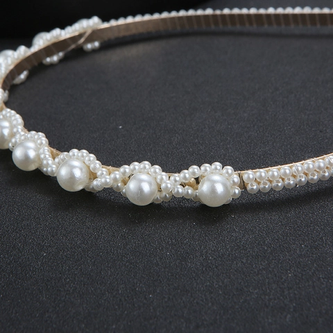 Elegant Artificial Pearl Headband Wave Pattern Metal Hair Band Handmade Hair Accessories For Women Wedding Party Jewelry