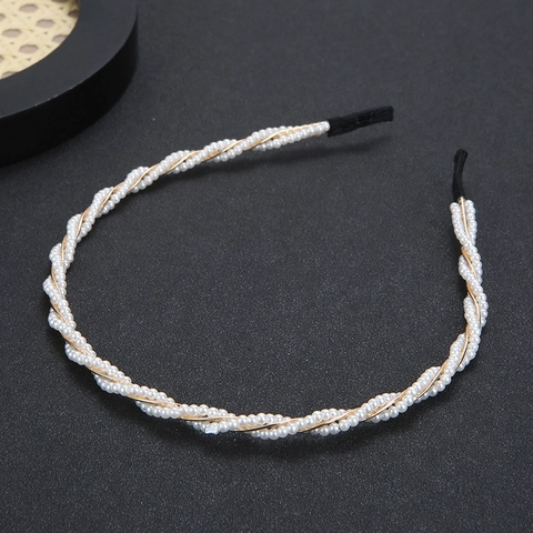 Elegantes Mode Imitationsperle Gewebtes Metall Haarreif Für Damen Retro Handgewickelt Haarreif Hochzeit Party Styling Haarschmuck