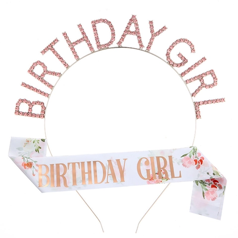 Decorazioni per il Compleanno della Ragazza Diadema in Lega con Strass e Fascia in Raso Floreale per Festa di Compleanno Donna Ragazza