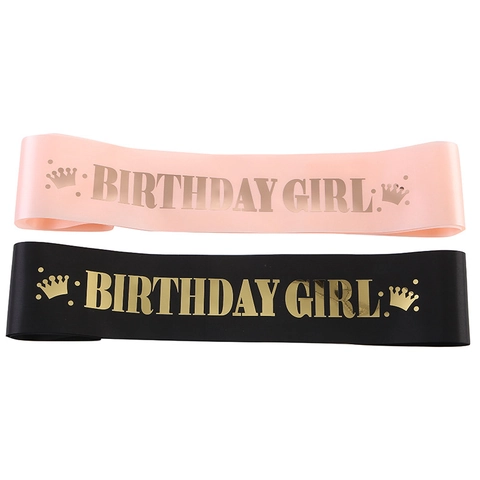 Κορδέλα Birthday Girl Σατέν Κορδέλα Χρυσοτυπία Σχέδιο Στέμμα Διακόσμηση Πάρτι Γενεθλίων για Γυναίκες Κορίτσια Αξεσουάρ Πάρτι