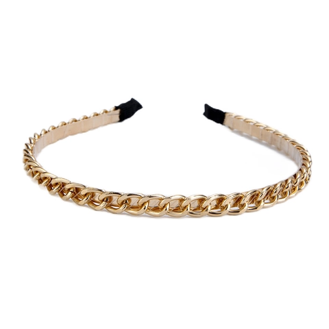 Women Vintage Chunky Metal Chain Headband Gold Silver Plated Fashion Hairband Elegant Hair Hoop Accessories For Daily Party