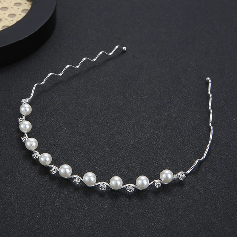 Fashion Metal Wave Faux Artificial Pearl Rhinestone Headband Elegant Alloy Hair Hoop For Women Wedding Party Jewelry Hair Accessories