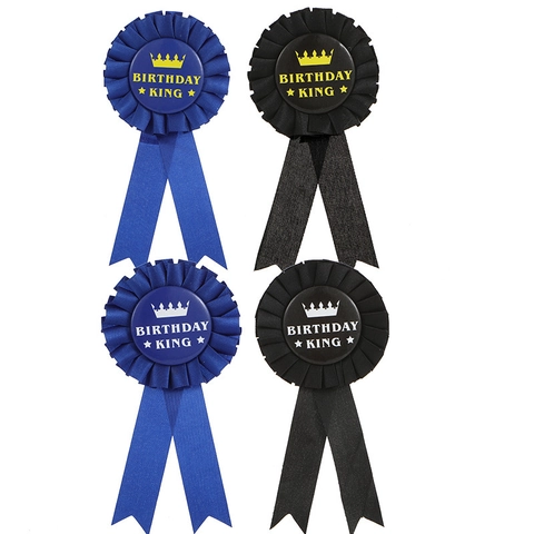Birthday King Rozet Badge Satijn Lint Blik Kroon Award Speld Voor Heren Verjaardagsfeest Viering Decoratie Cadeau