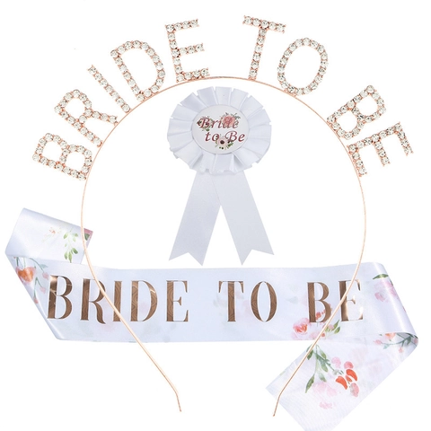 Brautparty Dekorations Kit Legierung Strass Tiara Satin Schärpe Und Band Abzeichen Für Hochzeit Junggesellinnenabschied Damen