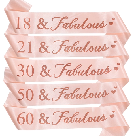 Banda de Cumpleaños de Satén Rosa para Mujer Letras de Purpurina Oro Rosa Decoración de Fiesta de Cumpleaños Accesorio de Banda
