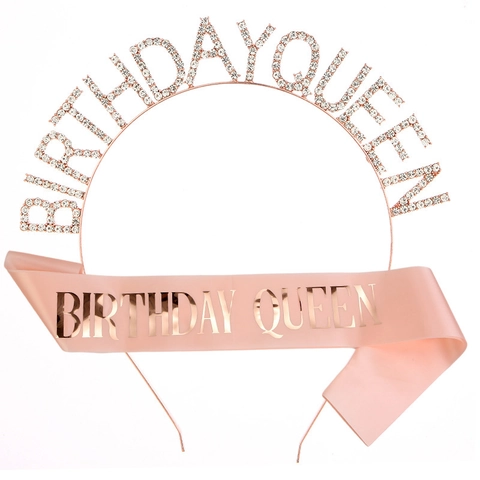 Juego de Diadema de Strass Birthday Queen y Banda de Satén para Mujer Corona de Aleación Accesorios de Fiesta