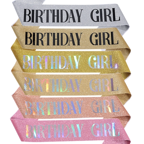 Banda de Cumpleaños con Purpurina para Mujer Niñas Decoración de Fiesta de Cumpleaños Banda Letras Holográficas
