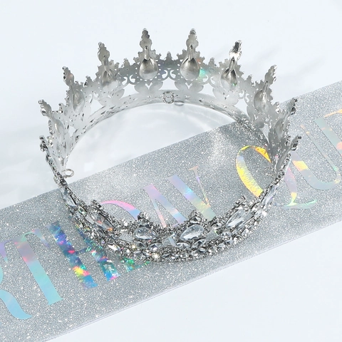 Lussuosa Tiara di Compleanno con Strass e Fascia Birthday Queen Glitter Fascia Corona di Cristallo in Lega Accessori per Feste Donna