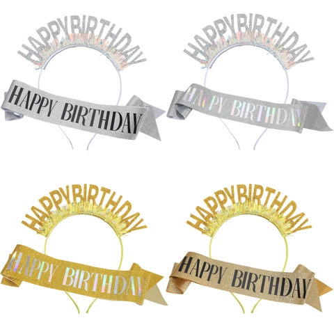 Conjunto De Banda Y Diadema Happy Birthday Con Purpurina Para Mujeres Niñas Banda Birthday Queen Con Diadema Borlas Decoración Fiesta