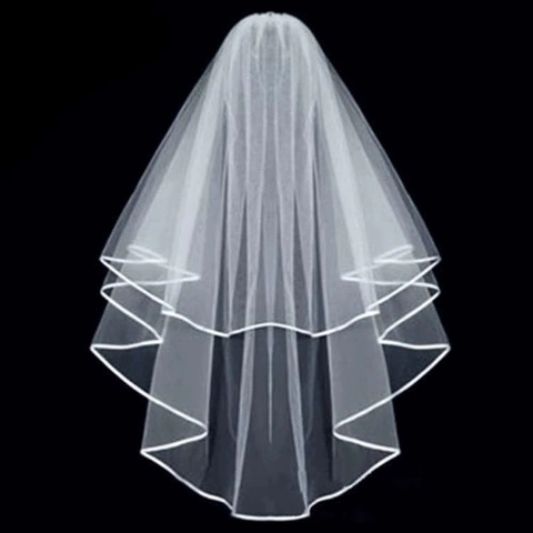 Eleganter Weißer Brautschleier Doppellagig Minimalistisch Satinbandkante Mit Kamm Hochwertiger Weicher Nylon Netz Tüll Schleier