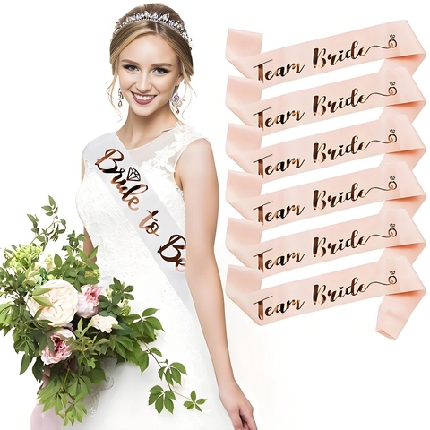 Satin Hochzeit Party Schärpe Bride To Be Team Bride Junggesellenabschied Brautparty Dekoration Zubehör Goldprägung