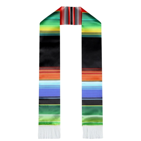 Estola de Graduación Serape Mexicano Banda de Graduación de Rayas Arcoíris Con Borlas Blancas para Ceremonia de Graduación Decoración de Fiesta