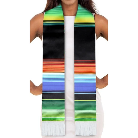 Estola de Graduación Serape Mexicano Banda de Graduación de Rayas Arcoíris Con Borlas Blancas para Ceremonia de Graduación Decoración de Fiesta