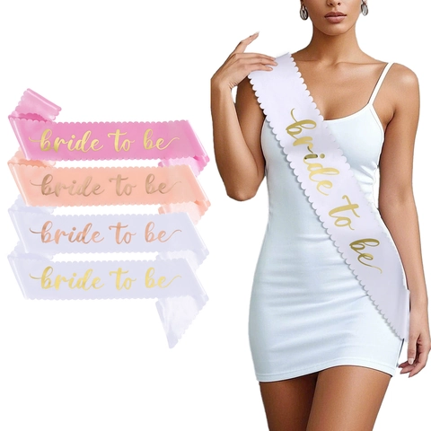 Fascia In Raso Bride To Be Con Bordo Festonato Scritta In Foglia Oro Per Addio Al Nubilato Matrimonio Celebrazione