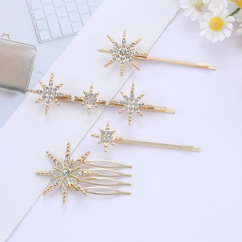 Legierung Strass Stern Haarnadeln Und Haarkamm Achtzackiger Stern Clips Für Hochzeit Party Damen Haarschmuck