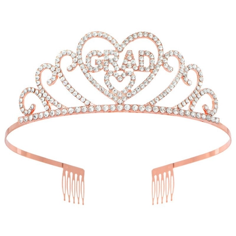 Tiara Corona de Graduación de Aleación con Diamantes de Imitación Diseño Corazón Letra GRAD Diadema Cristal para Fiesta Mujer