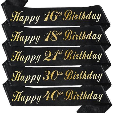 Fascia di Compleanno in Raso Nero Oro Lamina Decorazioni per Feste di Compleanno Fascia per Anniversario Accessori per Feste