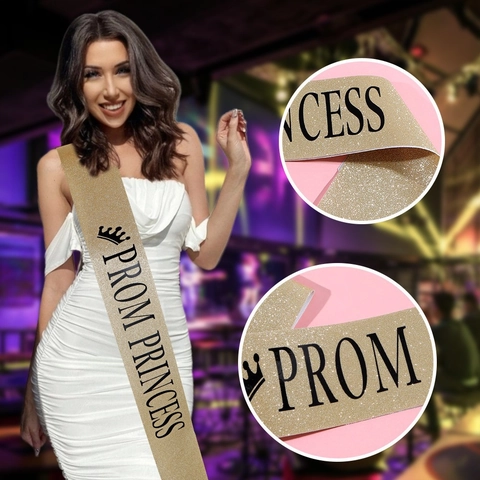 Glitter Fabric Prom Princess Sash With Crown Pattern Gold Silver Sequin Party Supplies For Women Graduation Celebration