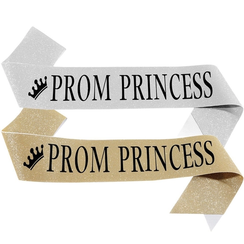 Prom Princess Glitter Sash Gold Silver Sparkling Fabric With Crown For Graduation Dance Party Women Girls Accessory