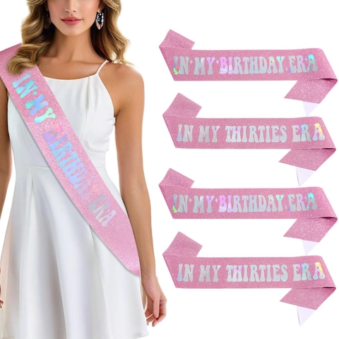 Moderna Fascia Compleanno Glitter per Donna Olografica In My Birthday Era Scritta Decorazione Festa Rosa Magenta Accessorio