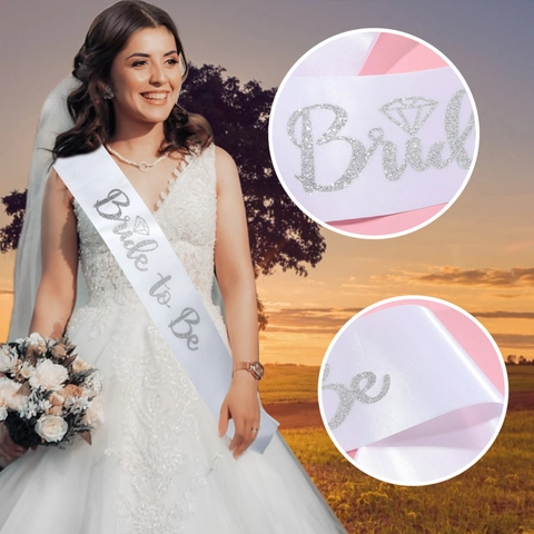 Bride To Be Schärpe Junggesellenabschied Hochzeit Deko Glitzer Weiß Satin Schärpe Gold Silber Schrift Diamant Party Zubehör