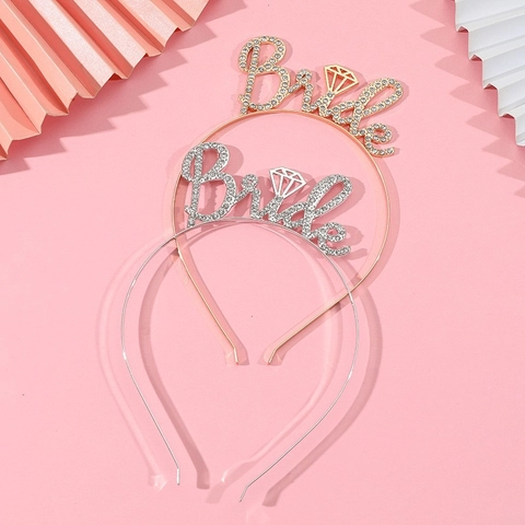 Braut Bride Buchstabe Legierung Strass Stirnband Krone Gold Silber Roségold Hochzeit Junggesellinnenabschied Haarschmuck