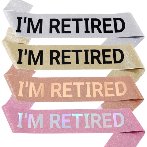 Glitter Pensioenfeest Sjerp Voor Dames Heren I'M RETIRED Letters Pailletten Stof Viering Benodigdheden Voor Gepensioneerde Decoratie