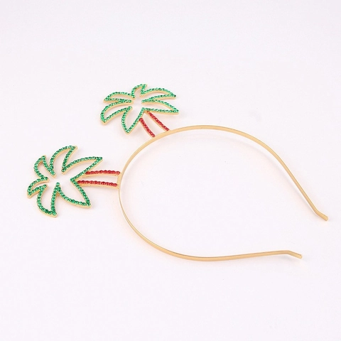 Diadema Tropical con Piña y Cocotero de Strass Hawaii Beach Party Aleación de Oro Metal Diademas para Mujer Joyería