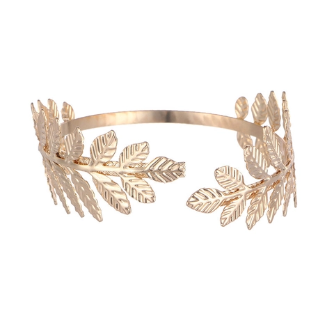 Bohemian Grecian Leaf Open Arm Cuff Bangle Metal Laurel Sun Leaf Armband For Women Men Adjustable Fashion Jewelry Bracelet