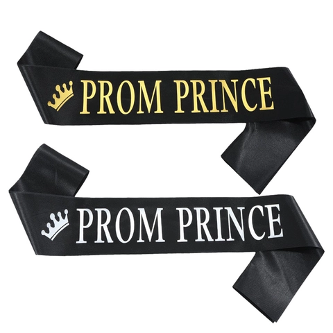 Schwarze Satin Prom Prince Schärpe Mit Gold Silber Krone Heißfolienprägung Abschlussfeier Party Zubehör Dekoration Für Herren