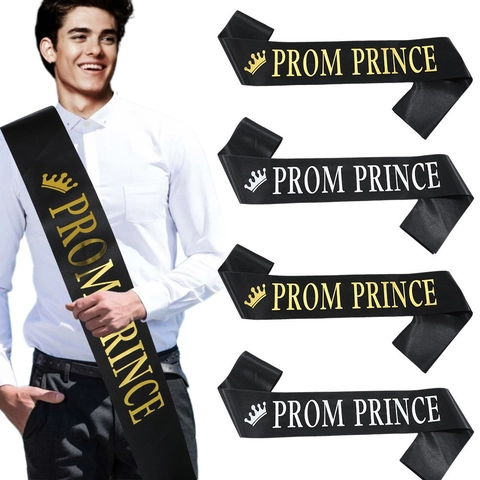 Schwarze Satin Prom Prince Schärpe Mit Gold Silber Krone Heißfolienprägung Abschlussfeier Party Zubehör Dekoration Für Herren