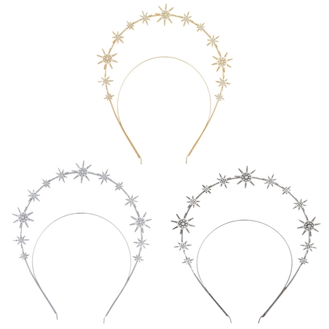 Diadema de Corona Halo de Doble Capa Barroca con Estrellas Diamantes de Imitación Sol Hexagrama Tocado Celestial Oro Plata Accesorios para el Cabello Estrellado Joyería de Fiesta para Mujer