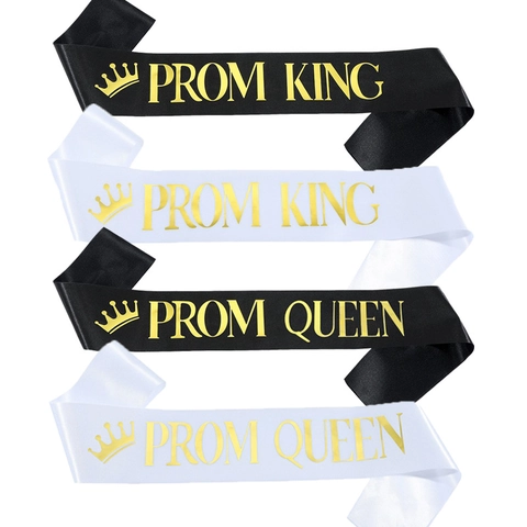 Écharpe Prom King Queen en Satin Ensemble Bronzage Or Lettrage Couronne pour Fête de Remise des Diplômes Événement Célébration