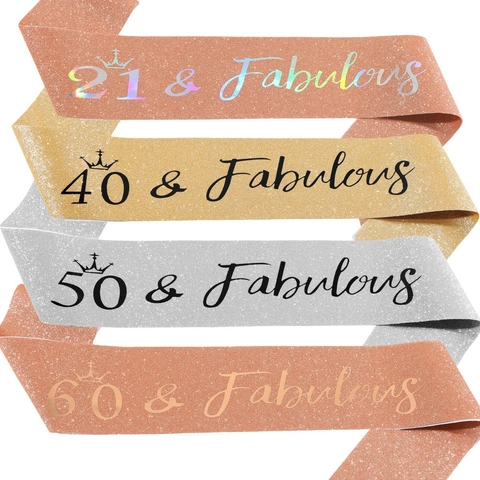 Fascia Compleanno Glitter per Donna 21 40 50 60 And Fabulous Decorazioni Festa Oro Rosa Oro Argento Fascia Compleanno