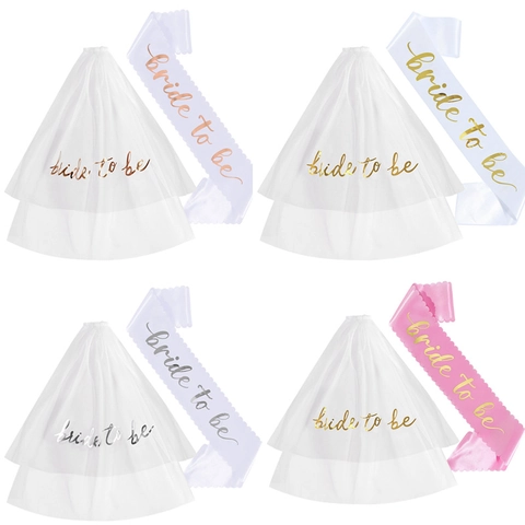 Bachelorette Party Bride To Be Decorations With Double Layer Veil And Satin Sash Gold Silver Bronzing For Wedding Shower Women