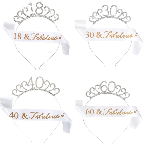 Set Fascia in Raso E Corona Di Strass Per Festa Di Compleanno Per Donna Decorazioni Regalo Per Compleanno