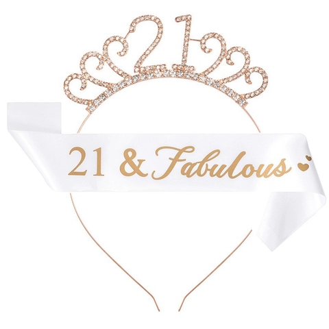 Set Fascia in Raso E Corona Di Strass Per Festa Di Compleanno Per Donna Decorazioni Regalo Per Compleanno