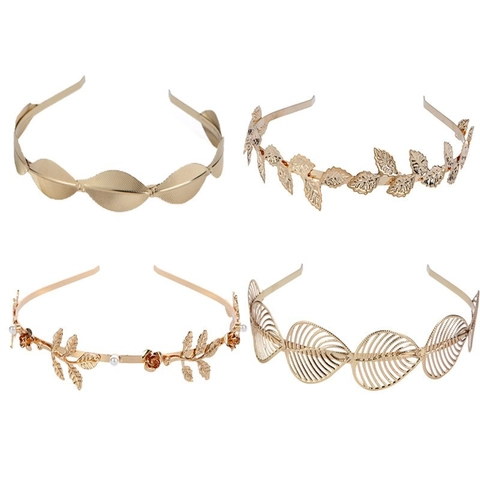 Cerchietto per Capelli a Foglia di Metallo Dorato Dea Greca Vintage Cerchietto con Künstliche Perle Sintetiche per Donna Matrimonio Festa Accessori Capelli