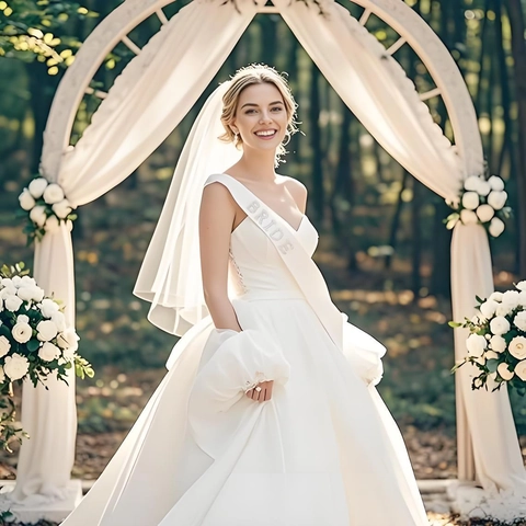 Fascia da Sposa in Raso Bianco E Velo a Doppio Strato Con Lettere Bride in Strass E Künstliche Perle per Addio al Nubilato Matrimonio