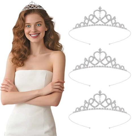 Tiara Couronne en Alliage de Zinc Argent Vintage avec Strass Cœur pour Mariage Mariée Fête d'Anniversaire Accessoires de Cheveux pour Femmes
