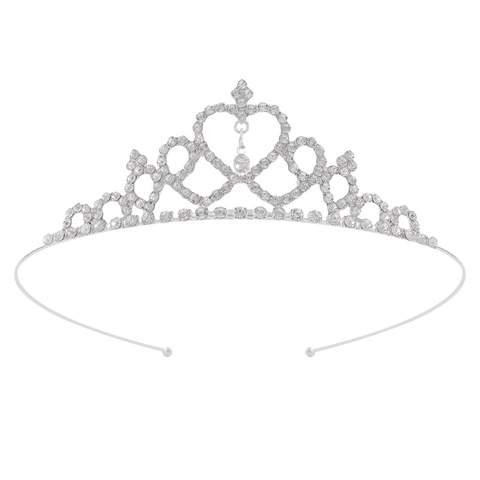 Tiara Couronne en Alliage de Zinc Argent Vintage avec Strass Cœur pour Mariage Mariée Fête d'Anniversaire Accessoires de Cheveux pour Femmes