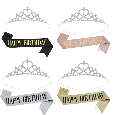 Set Di Corona Di Compleanno Con Strass E Fascia Happy Birthday Per Donne Ragazze Decorazioni Per Feste Di Compleanno Regalo
