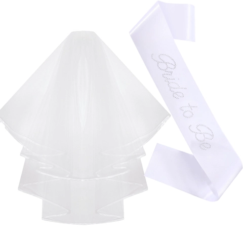 Ensemble Écharpe Bride To Be Et Voile De Mariée Blanc Avec Strass Pour Enterrement Vie Jeune Fille Accessoires Mariage