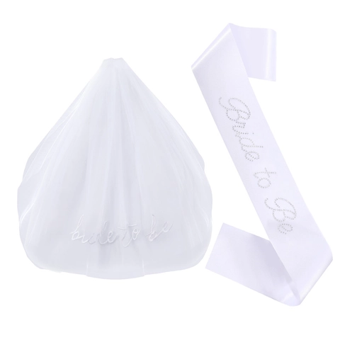 Set Écharpe Et Voile Bride To Be Blanc Avec Strass Accessoires Décoration Enterrement Vie Jeune Fille Mariage Femme